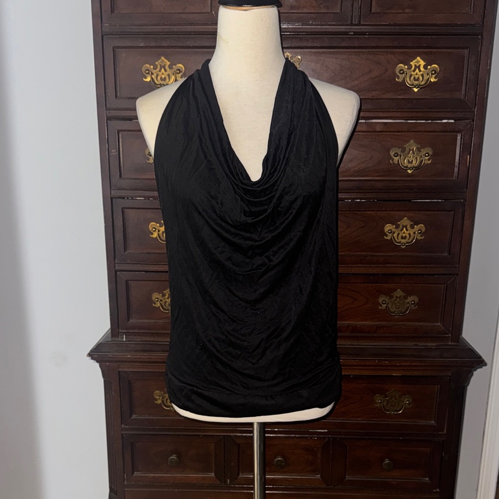 Diane Von Furstenberg Black Draped Halter Cowl Neck Camisole